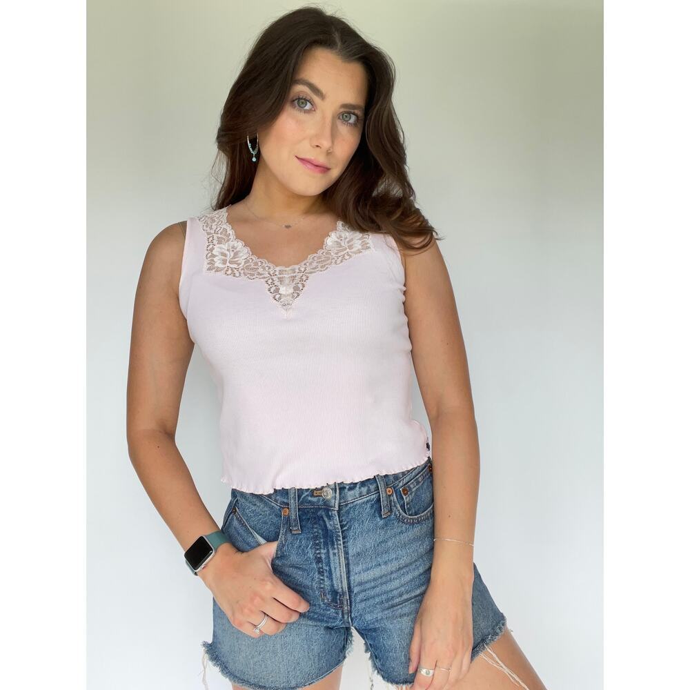 Lauren Ralph Lauren Petite Blush Pink Lace Tank 90s